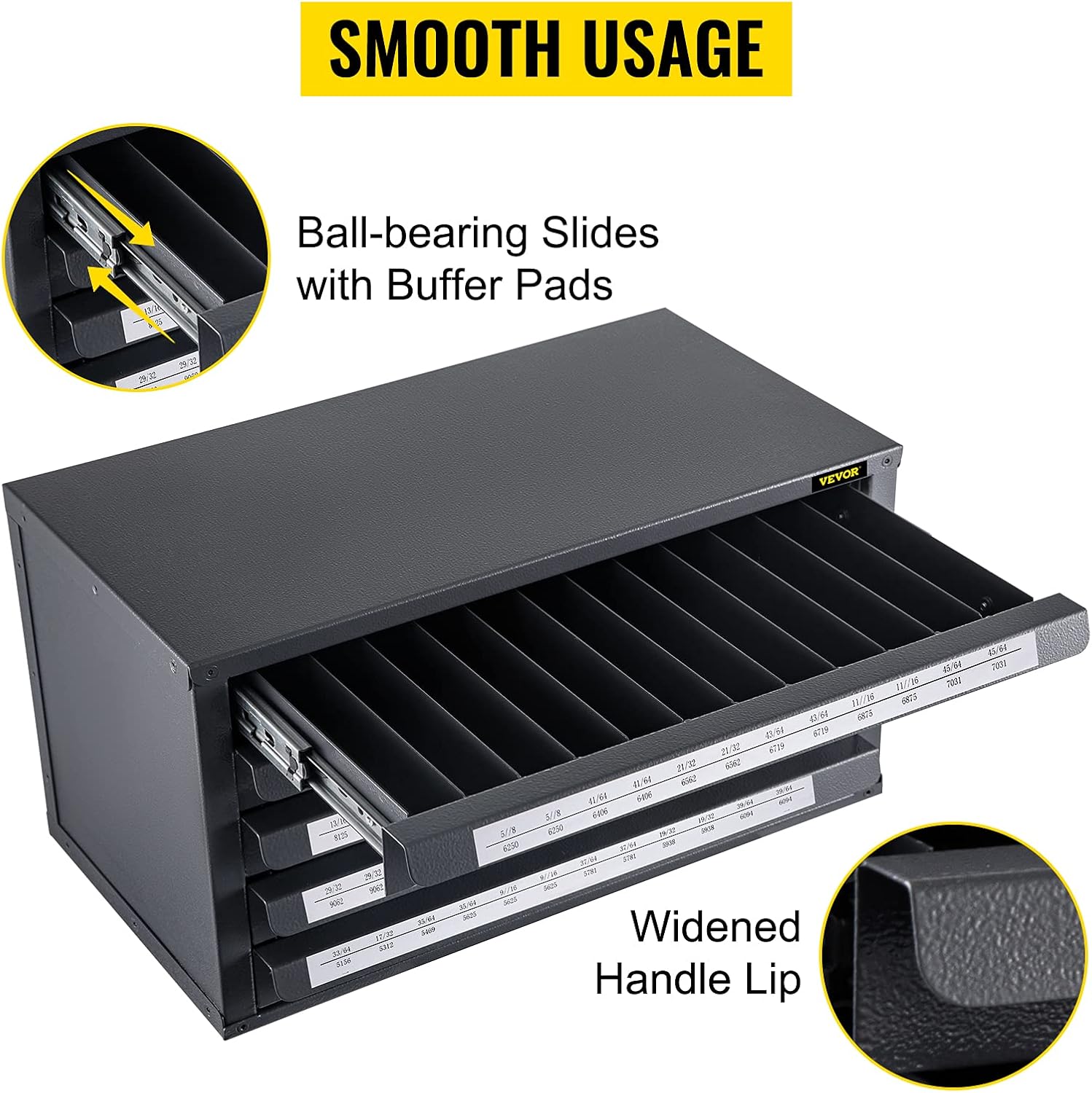 VEVOR Drill Bit Dispenser Cabinet, Five-Drawer Drill Bit Dispenser, 1/2" Reduced Shank Drill Bit Organizer Cabinet, Drill Dispenser Organizer Cabinet for Sizes 33/64" to 63/64" in 1/64" Increments : Tools & Home Improvement