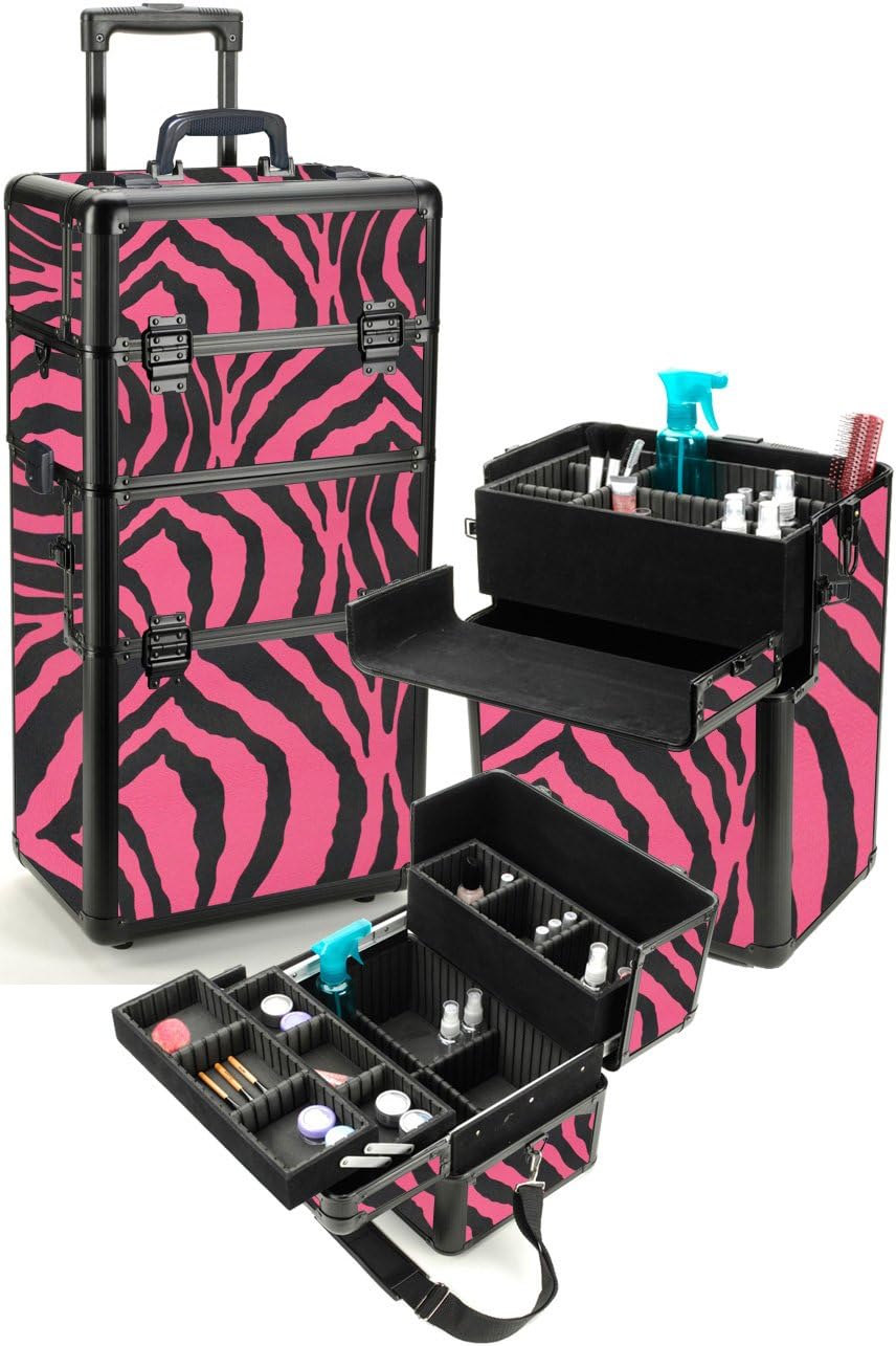 Pink Zebra Rolling Makeup Case