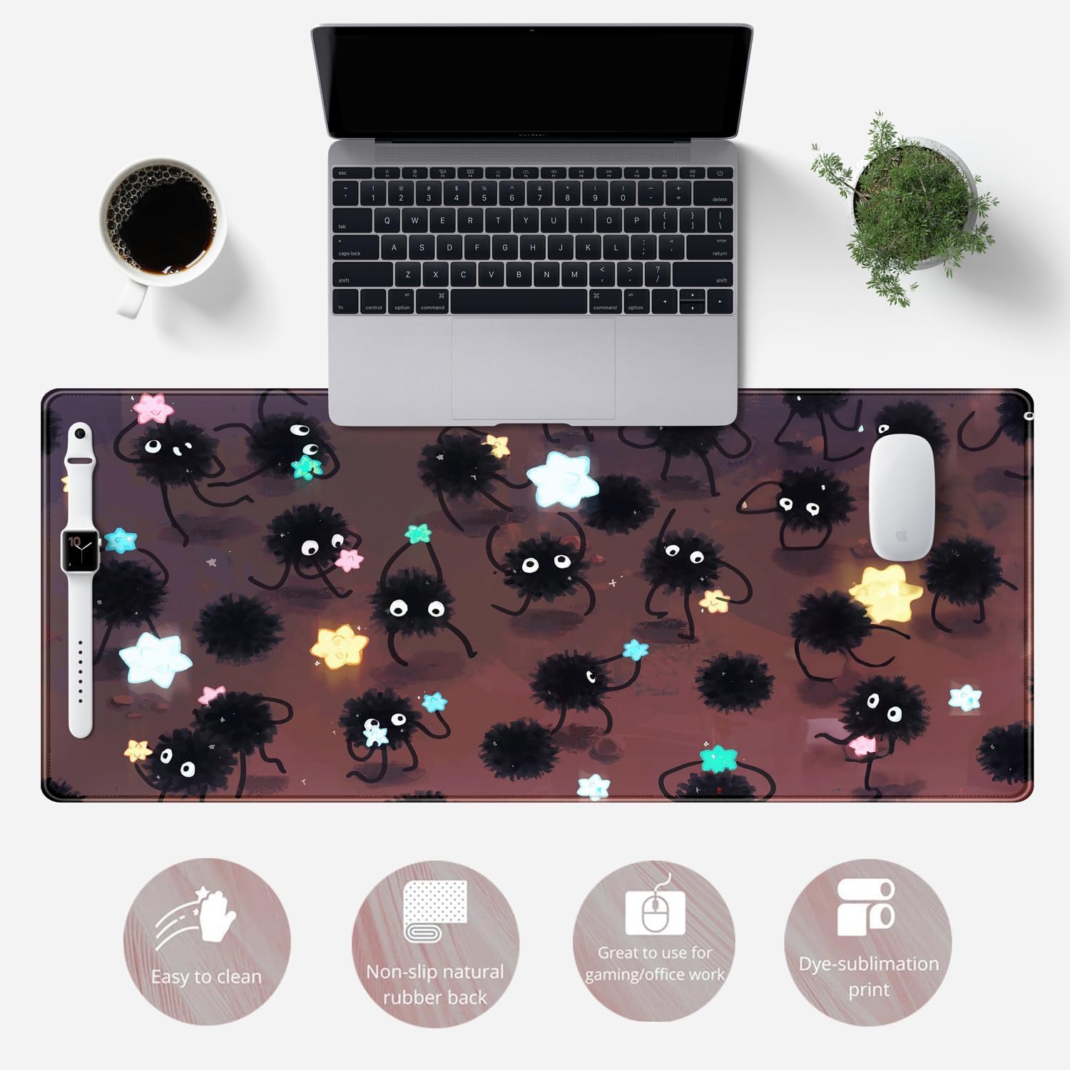 Desk Pad Anime Black Pom Poms Gaming Mouse Pad Large Star Designs Desk Office Decor Exclusive Beautiful Girls Mouse Pad for Women Desktop with Stitched Edges Non-Slip Computer Mat 31.5x11.8In - Image 2