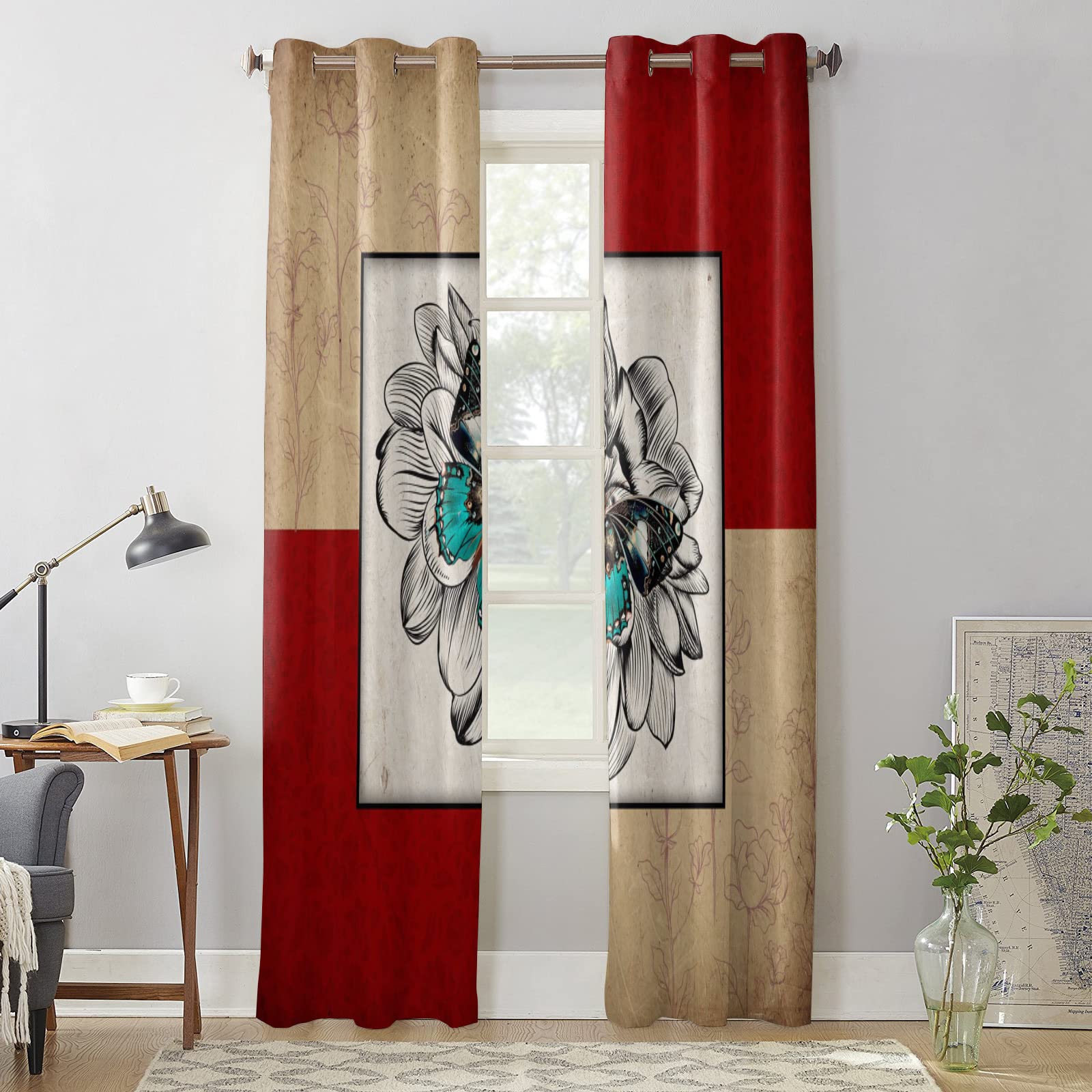 Tenda Occhielli Fiore di farfalla Poliestere Tenda Stampato in 3D Tende Oscuranti Termiche Isolanti per Casa Moderne Camera da Letto Soggiorno Hotel 220x210cm
