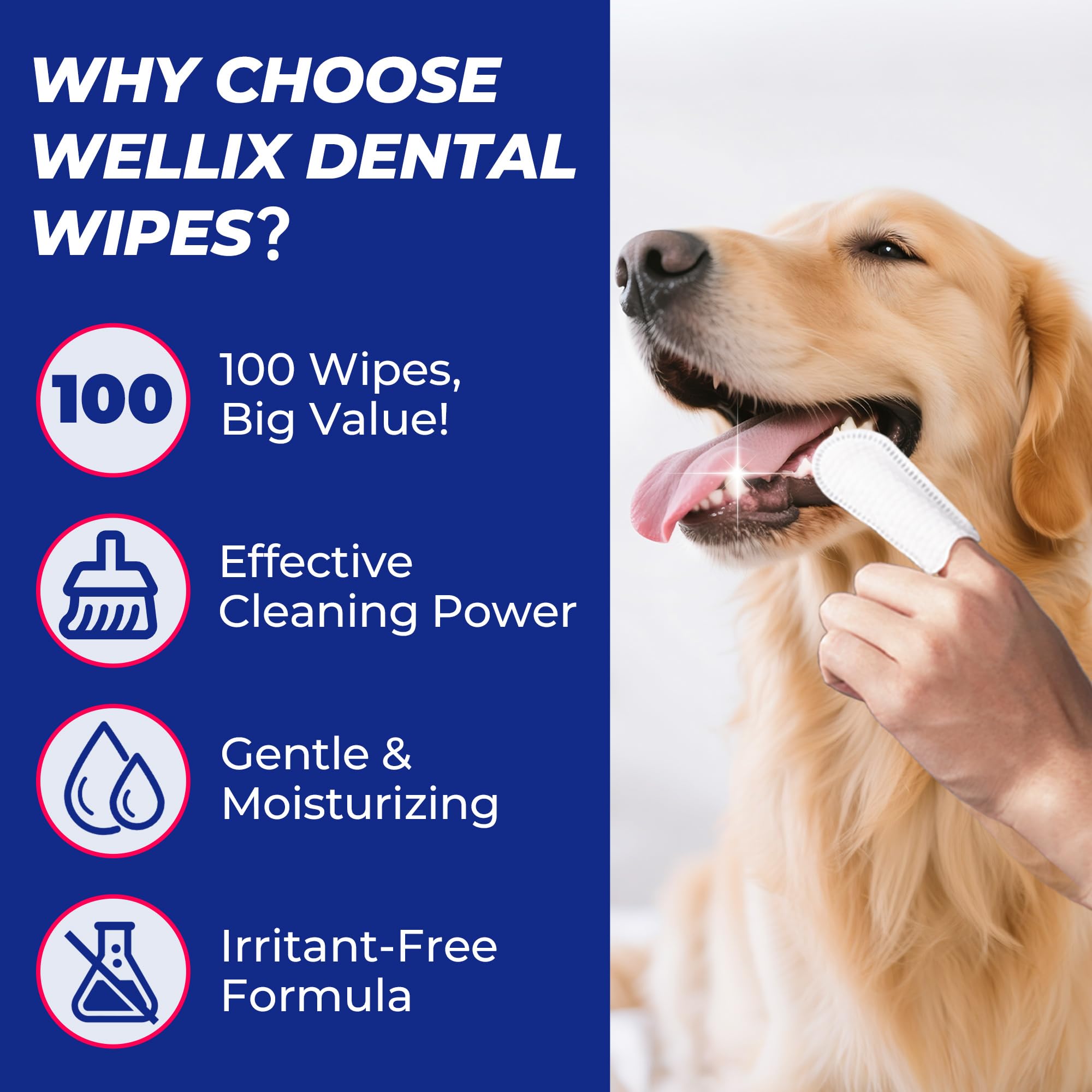 Wellix 100 Count Dog Teeth Cleaning Wipes for Dogs & Cats - Natural Formula Dental Care Finger Wipes Reduces Dog Plaque, Tartar & Bad Breath - No-Rinse Disposable Dog Dental Wipes - image 7