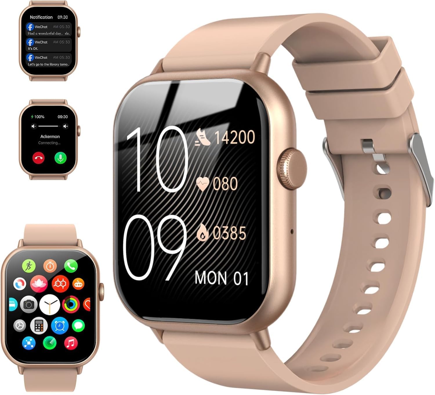 Smart Watch for Men Women (Answer/Make Call), 2.01” Fitness Tracker with 100+ Sport Modes, Smart Watches with 8 Health Functions Including Sleep Monitor/Heart Rate/Spo2, Android Phones/iOS(Pink)