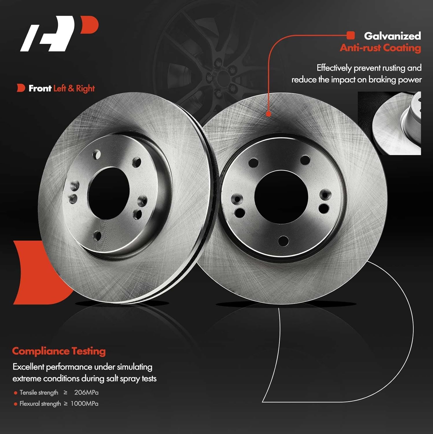 A-Premium 11.02 inch (280mm) Front Vented Disc Brake Rotors Compatible with Select Hyundai and Kia Models - Elantra, Sonata, Tucson, Ioniq, Tiburon, For Sportage, Optima, Magentis, Rondo, Soul, Niro
