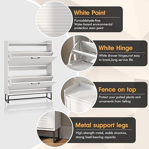 Miniatura 3 de Maupvit Armario de almacenamiento de zapatos con 2 puertas abatibles, organizador independiente con patas de metal, zapatero para entrada, armario