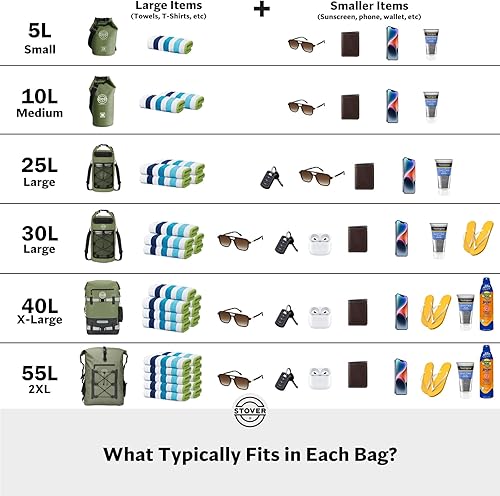 Miniatura 3 de STOVER Mochila impermeable de 51025304055L, bolsa seca flotante para kayak, viajes, playa, senderismo y campamento, hombresmujeres