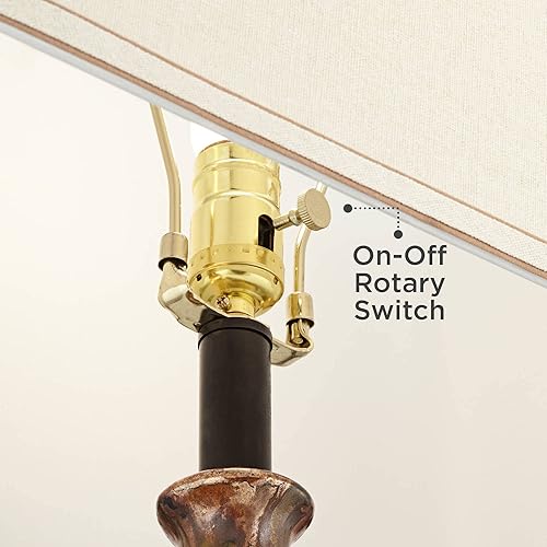 Miniatura 5 de Possini Euro Design Julius - Juego de 2 lámparas de mesa de estilo rústico moderno de 27 pulgadas de alto, de cerámica, cobre, rectangular, de tela,