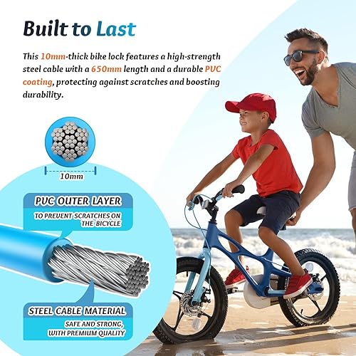 Miniatura 6 de Sportneer Candado de cable combinación reiniciable de 4 dígitos Cerraduras de bicicleta de alta seguridad resistentes antirrobo - 25.6 pulgadas de