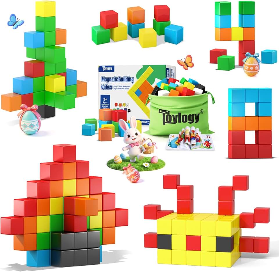 48PCS Magnetic Blocks for Toddlers Outdoor Toys, Large Magnetic Cube Toy for Sensory Montessori Education Preschool Magnet Toys for 3 4 5 6 Year Old Boys and Girls