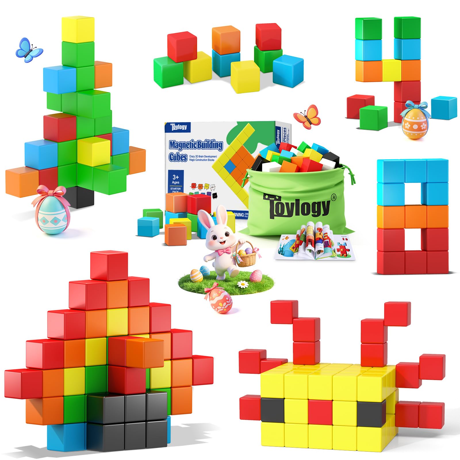 Toylogy Magnetische Bausteine für Kleinkinderspielzeug, Rein Magnetischer Welt Edition Spielzeuge für Sensorisch STEM Ausbildung Vorschule Magnetspielzeug für 3 4 5 6 Jährige Jungen und Mädchen