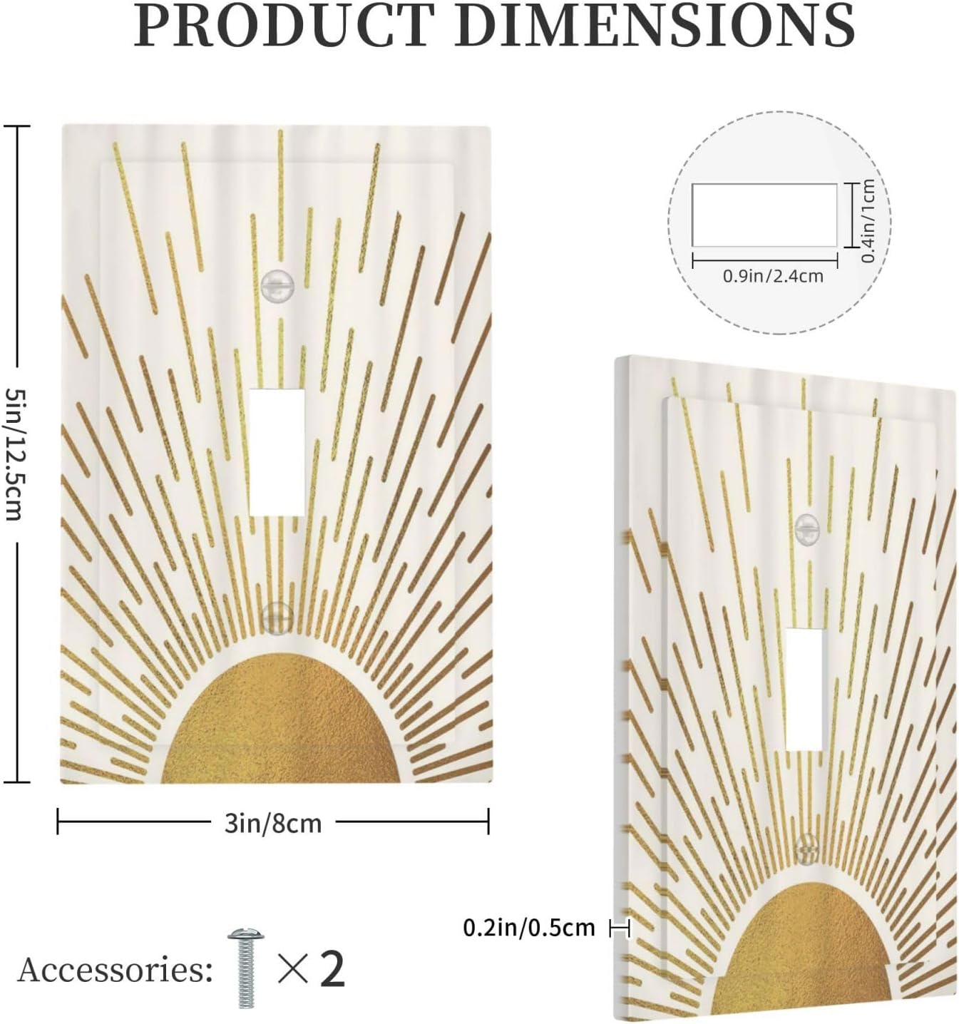 Mid Century Boho Abstract Sunrise Gold Sun 1 Gang Light Switch Covers Decorative Single Toggle Wall Plate Switchcover Electrical Switchplate for Country Bathroom Bedroom Decor