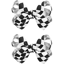 YanJie 3" Racing Checkered Flag Bow Clips Black Hair Bow Clips White Racing Fan Pigtail Hair Accessories Flag Bows Clip Baby Girls Bows