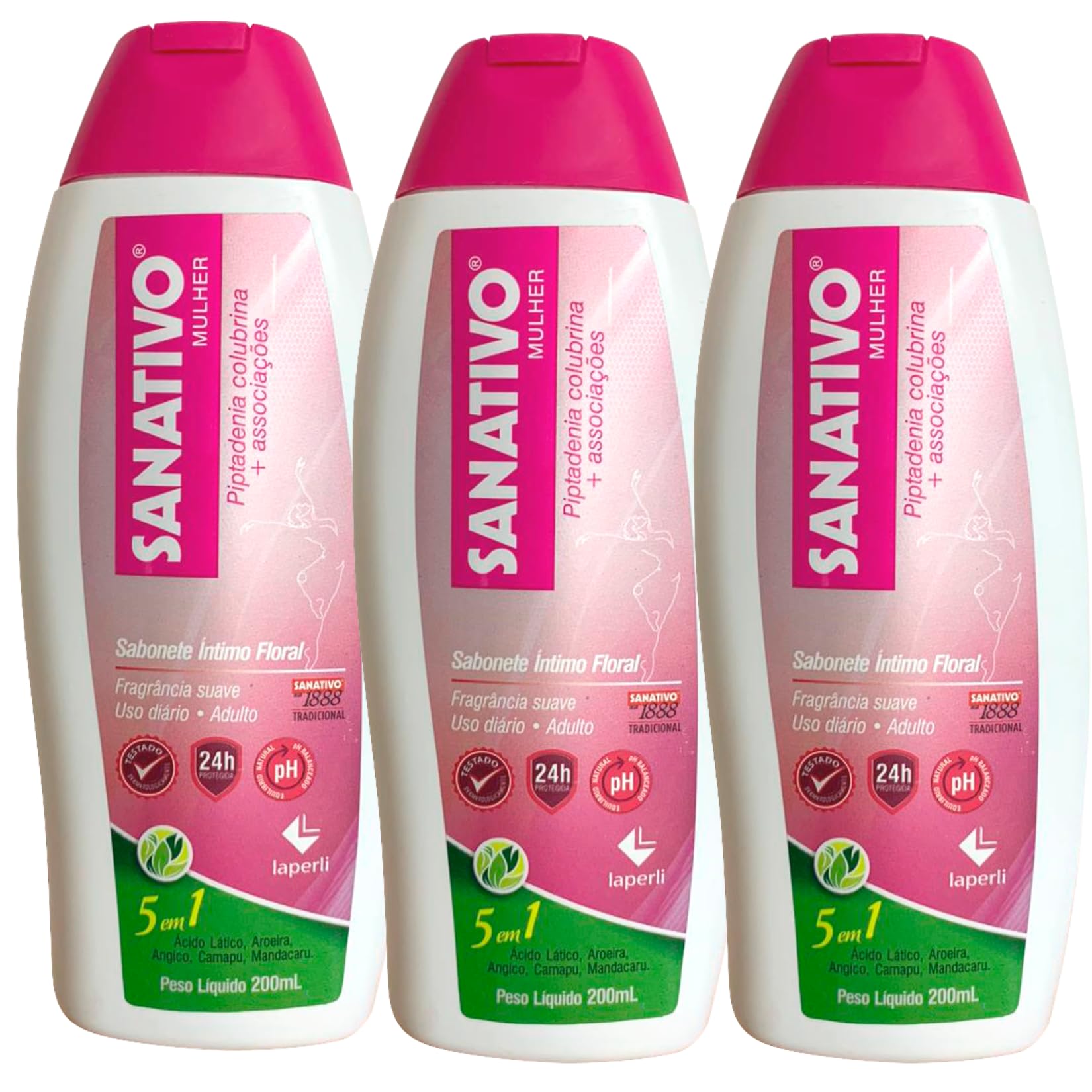 Kit 3 unidades - Sanativo Sabonete Íntimo 5 em 1 com Aroeira – 200mL | Limpa, Hidrata,