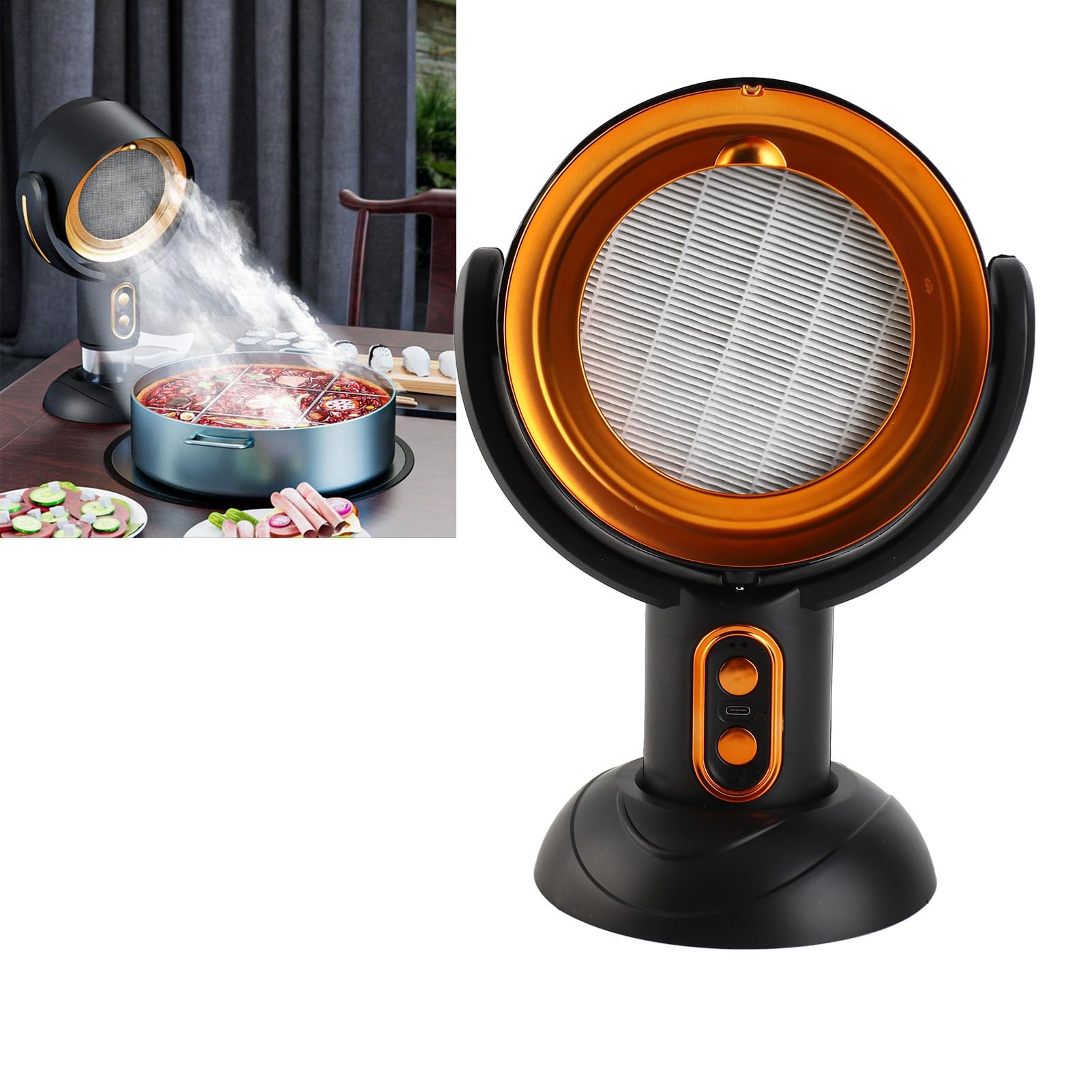 Tragbare Dunstabzugshaube USB-betriebener abnehmbarer Filter 5V 8W 2 Gang Windgeschwindigkeit Desktop Dunstabzugshaube Abnehmbarer Ölspeicherbecher Breite Anwendung ABS für (Schwarz Gold)
