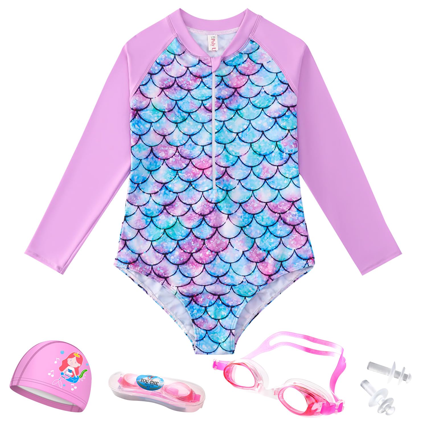 Nasjac Traje de Baño de Una Pieza para Niña, Bañador Manga Larga UPF 50+ UV