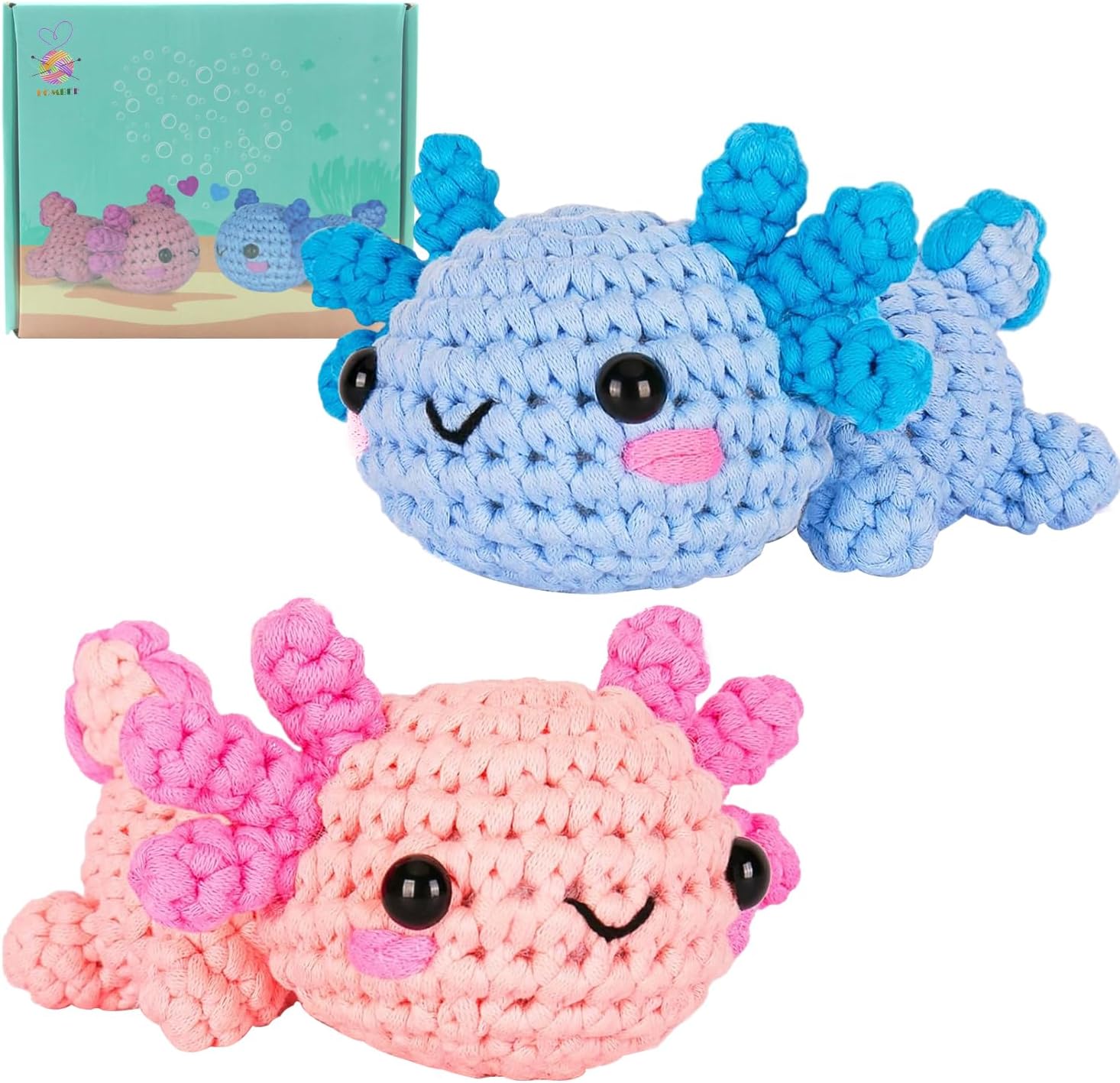 Crochet Kit for Beginners, 2 Axolotl Amigurumi Crocheting