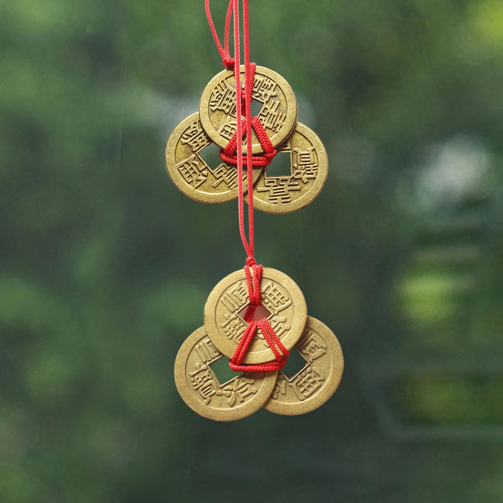 Feng Shui, moneta szczęścia chińskiej monety - moneta starożytnej chińskiej dynastii z czerwonym sznurkiem - Feng Shui prowizoryczna moneta szczęścia, starożytna moneta