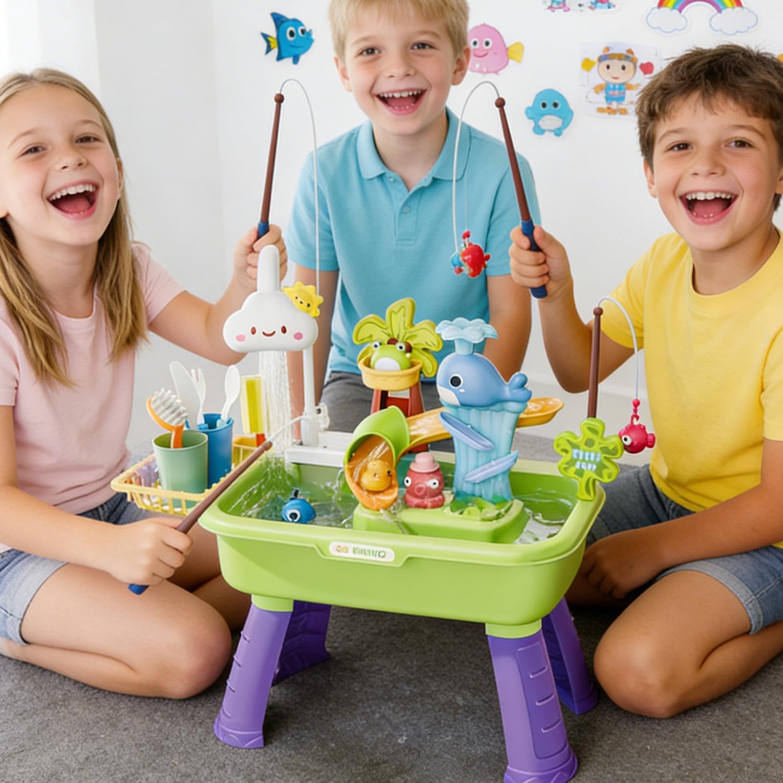 Sand & Water Table Outdoor Play Toy Set, Water Table For Children, 4 In 1 Kids Play Sink With Pump And Running Waters, Removable Tables Legs, 180° Rotating Faucet, Ages 3+ Years Old