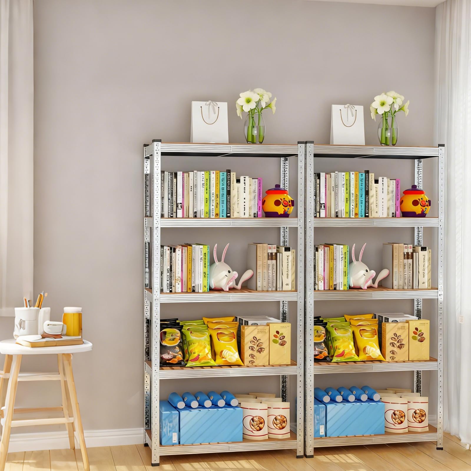 homewell Metalowy regał, regał do dużych obciążeń, regał magazynowy do piwnicy, regał warsztatowy, odporny na pleśń i ultra stabilny, regał do warsztatu, piwnicy i garażu, do 600 kg