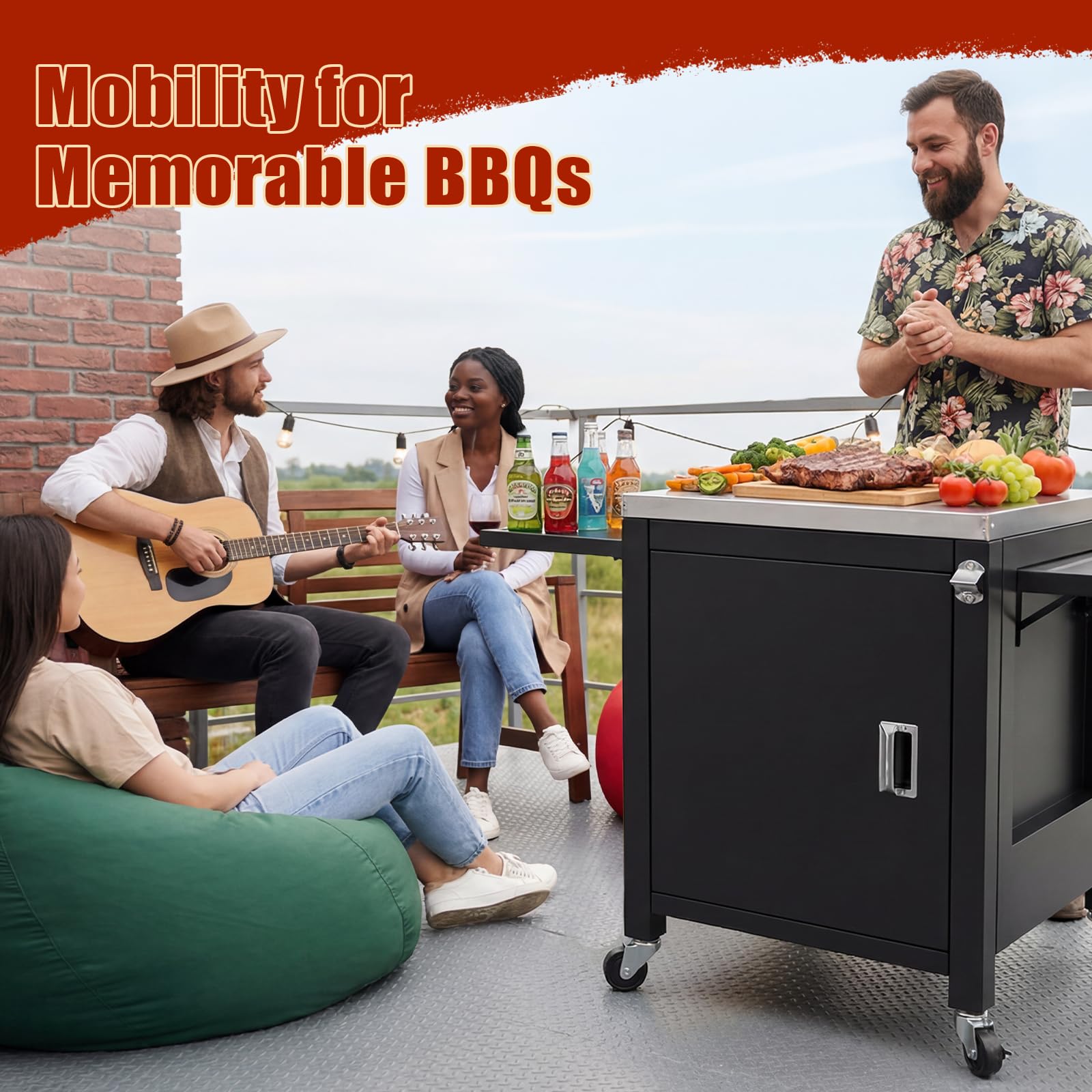 Denmay - Carro de cocina para exteriores con 2 mesas laterales plegables, carro de barbacoa portátil para hornos de pizza Onni, soporte de barbacoa para Ninja Woodfire y Weber Q Series