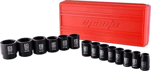 Miniatura 7 de EPAuto Juego de llaves métricas de impacto poco profundo de 12 pulgada, Cr-V, 6 puntos, 14 enchufes