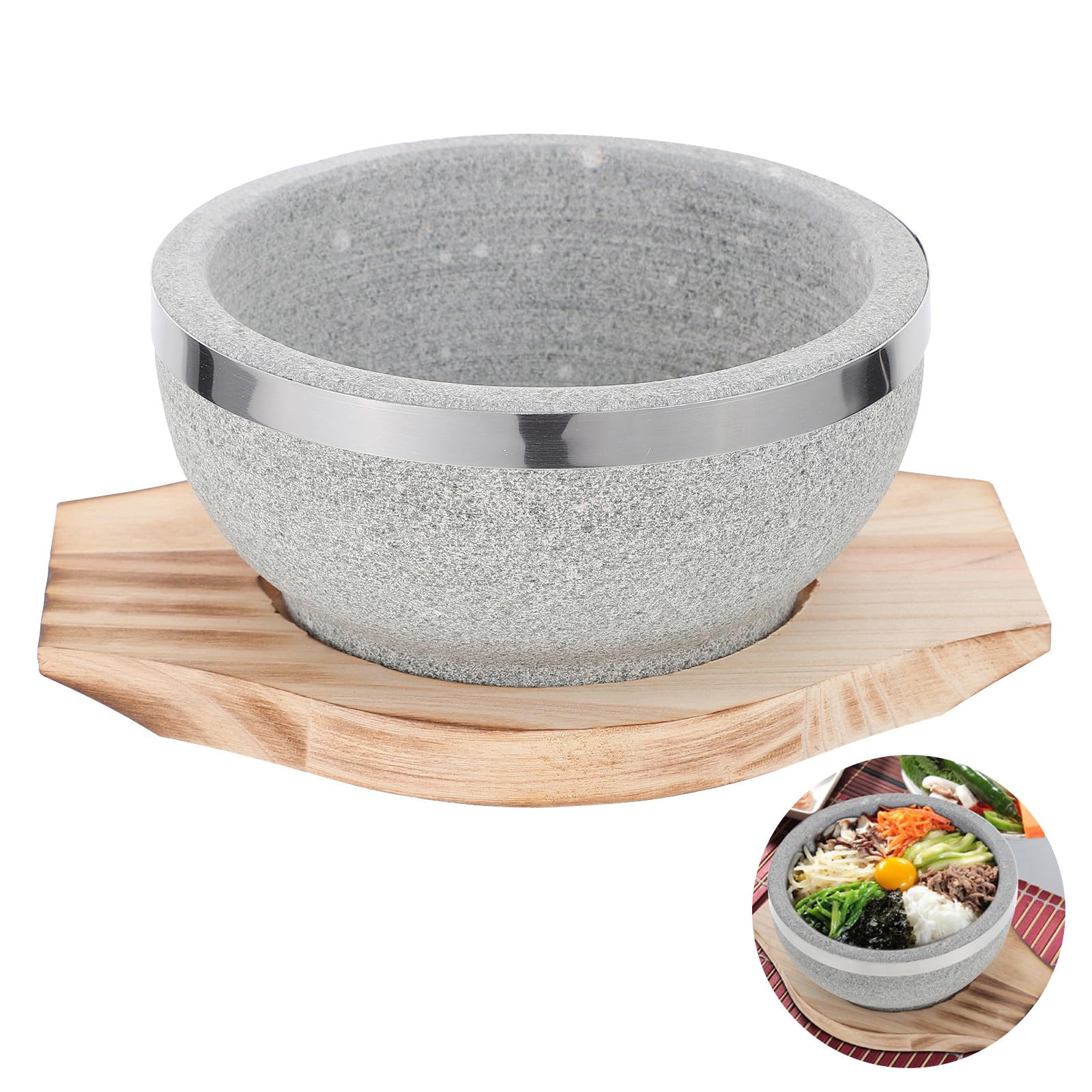 Homoyoyo Koreanische Steinschale Bibimbap mit Holzfuß, Erntedankfest
