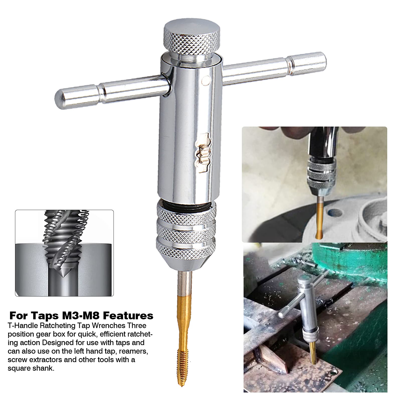 Kit Taraudage Outil Manuel À Cliquet Réglable À Poignée Réversible Hss T, 3-8 Mm M3 Porte Taraud