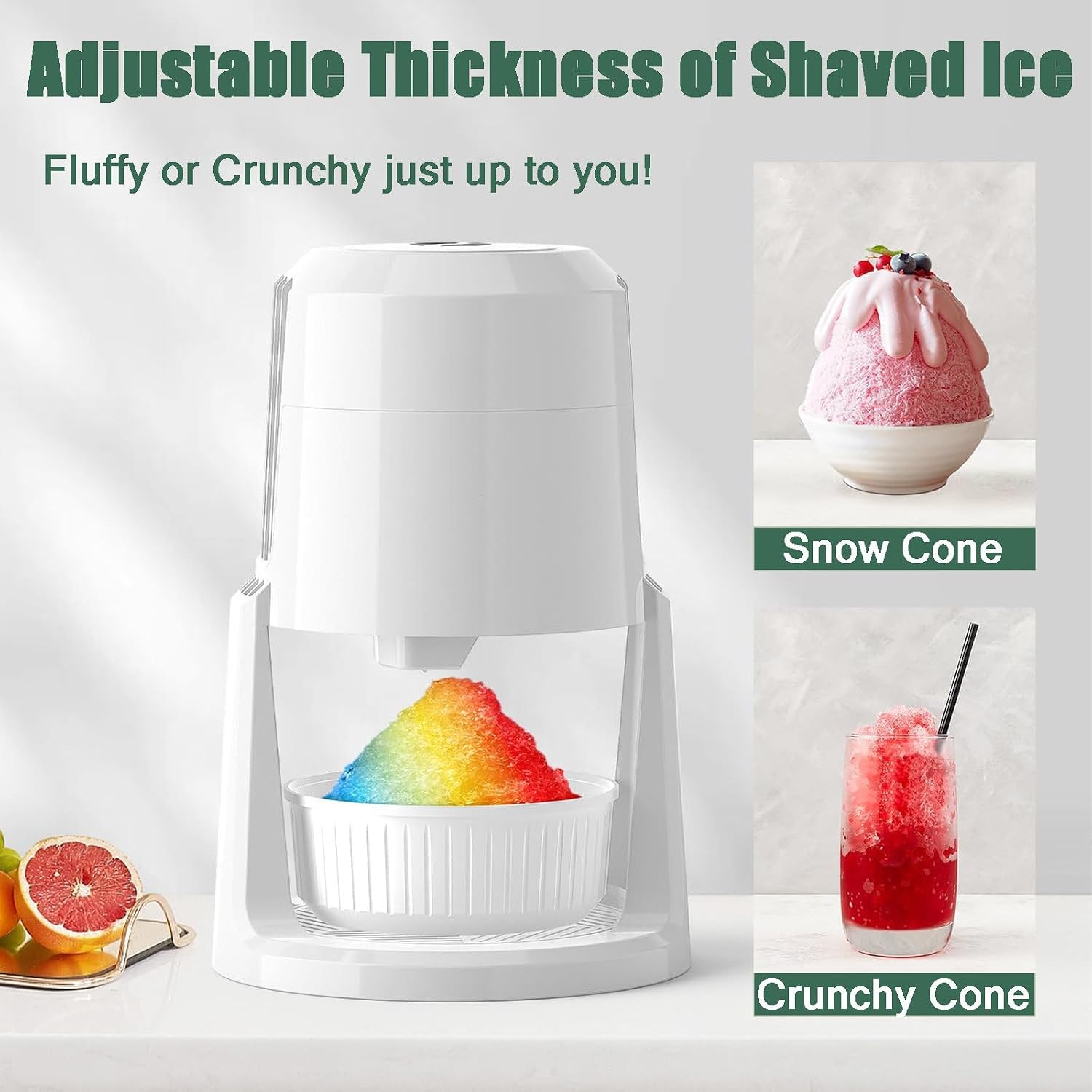 Snow Cone Shaved Ice Machines,Portable Ice Crusher,Low Noise,Two Position Adjustable,for Home Commercial Use,Red
