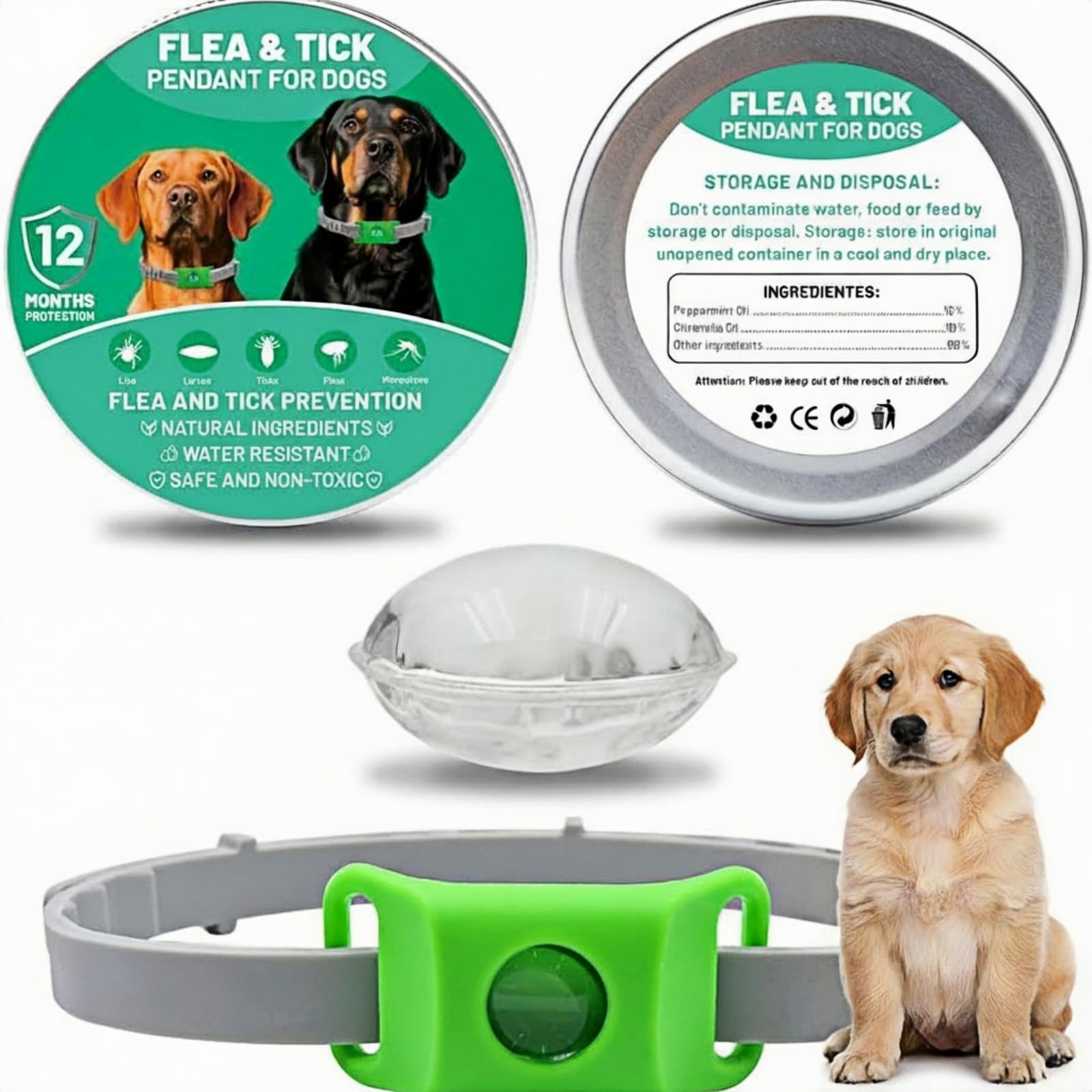 Colgante Repelente De Pulgas Y Tachas para Perros, Ingredientes 100% Naturales, Protege De Pulgas Y Tachas.
