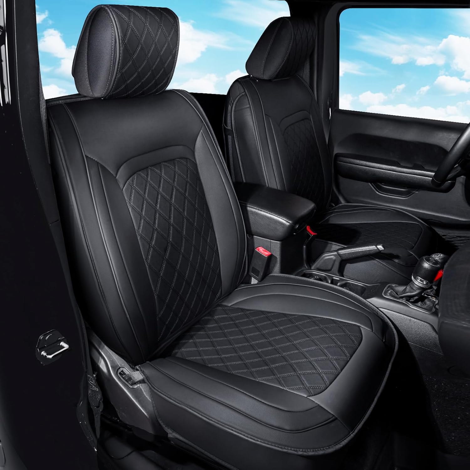 SEALIGHT Premium PU Leather Seat Covers for Wrangler JK JL 4/2 Door 2018-2026 Models | Waterproof, UV Resistant, Custom Fit | Easy to Install & Clean, Front Seat Only
