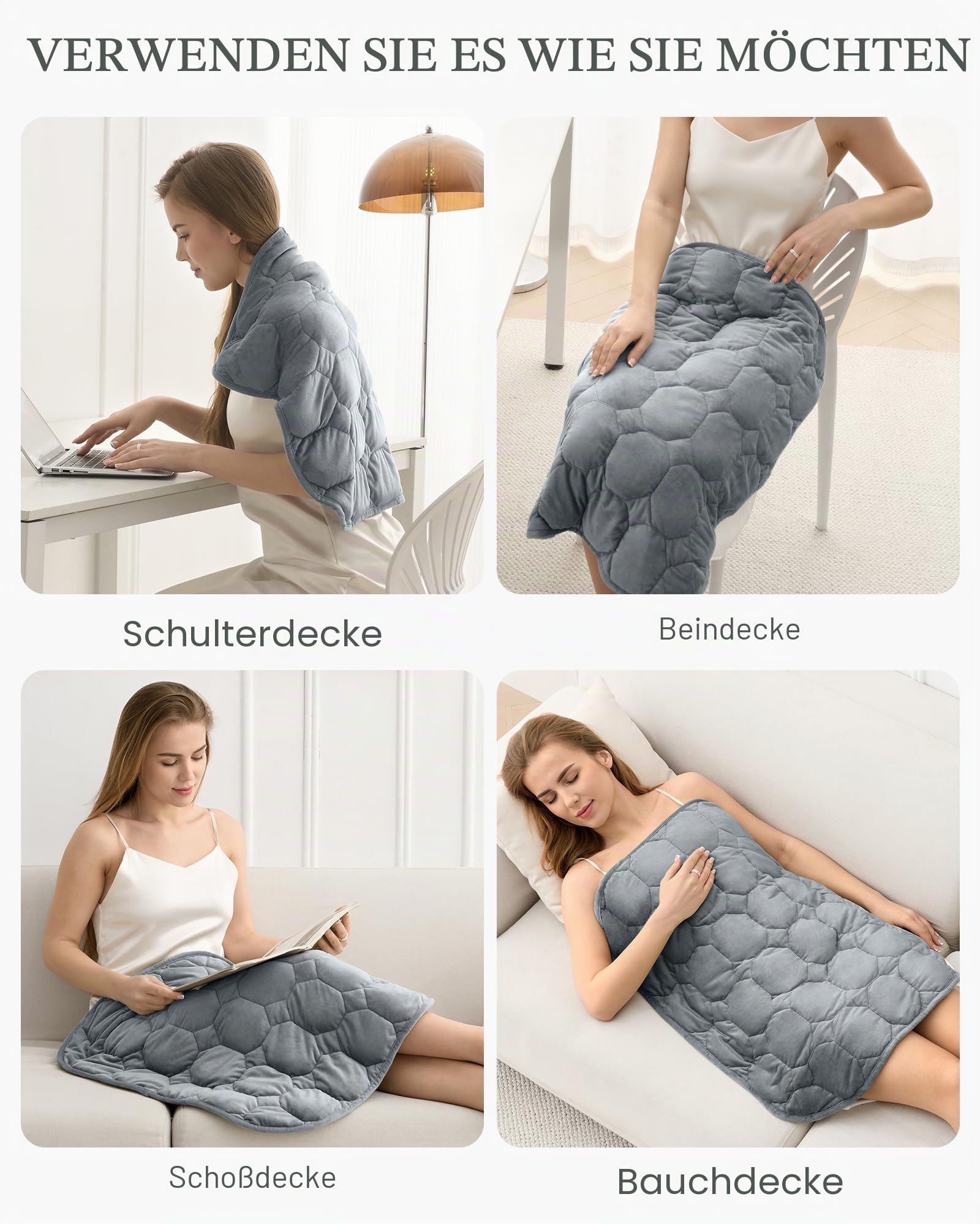 Gewichtete Kniedecke 3,2 kg, Kristall-Samt-Gewichtsdecke für Erwachsene, Grau, 73,7 cm x 61 cm