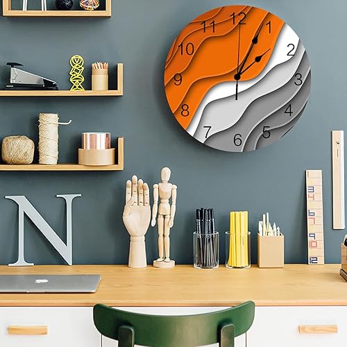 Miniatura 5 de Reloj de pared de 14 pulgadas, silencioso, sin tictac, naranja y gris, degradado, arte abstracto, redondo, decorativo, para sala de estar,