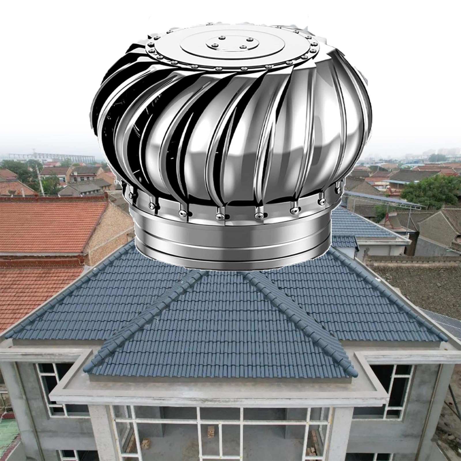 IvyLoutish 110mm/4.3in, 304 Roof Wind Turbines Cap Vent, Weather-Resistant, Adjustable Base, Heavy-Duty, for Chimney Outlet Easy to Install Unpowered Rotation Rainproof Ventilator
