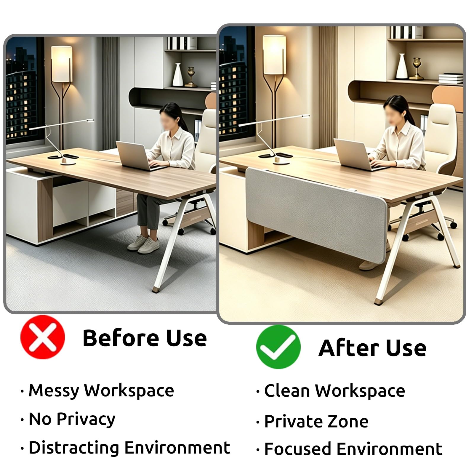 Pannello di privacy sottoscrivania Pannello Modesty Sotto Tavolo, Barriera Privacy per Gambe sotto Scrivania per Affittuari e Aziende, Divisorio Fonoassorbente, Riduce Rumore(Light Gray,52"x12")
