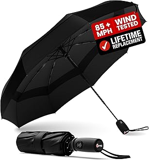 Repel Umbrella Strong Wind Safe Lightweight & Durable Folding Umbrella One Touch Auto Open Water Repellent Men Women Compact Design Commuting School Travel Folding Umbrella, black, One size