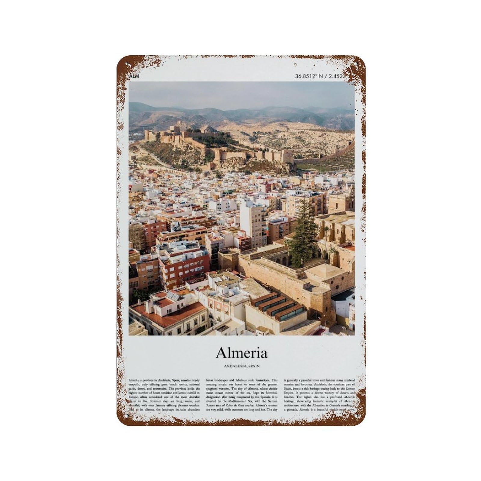 xiaoxiaoshen Almeria Andalusia, Spain City Scenery Wall Decor Art Metal Tin Poster Modern Home Decor Art Home Bar Shop Decorations Vintage Sign 30x20cm