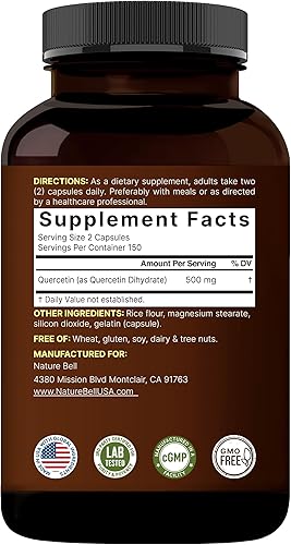 Miniatura 8 de NatureBell Quercetina 500mg - 240 Cápsulas - Suplemento ultra fuerte para un apoyo inmunológico saludable* - Quercetina dihidrato de Sophora
