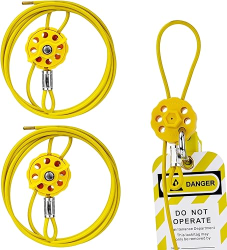 Miniatura 10 de Cerraduras de cable de bloqueo con 2 llaves | Cable de acero de PVC ajustable de 0.16 x 31.5 pulgadas compatible con OSHA | para válvulas, paneles y