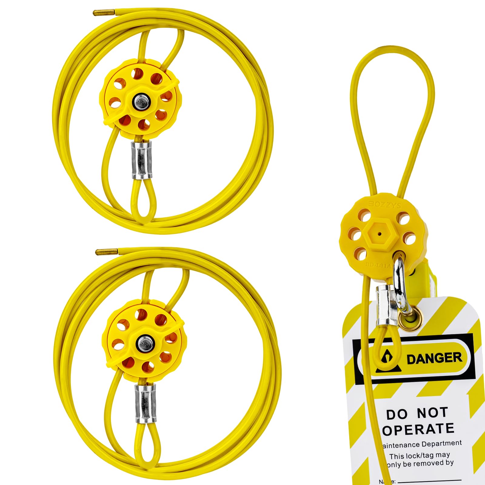 Lockout Tagout Cable Lock | 0.16'' × 78'' Adjustable Loto Locks | PVC-Coated Steel Cable for Valves &amp; Panels | OSHA Compliant | Yellow, 2Pack
