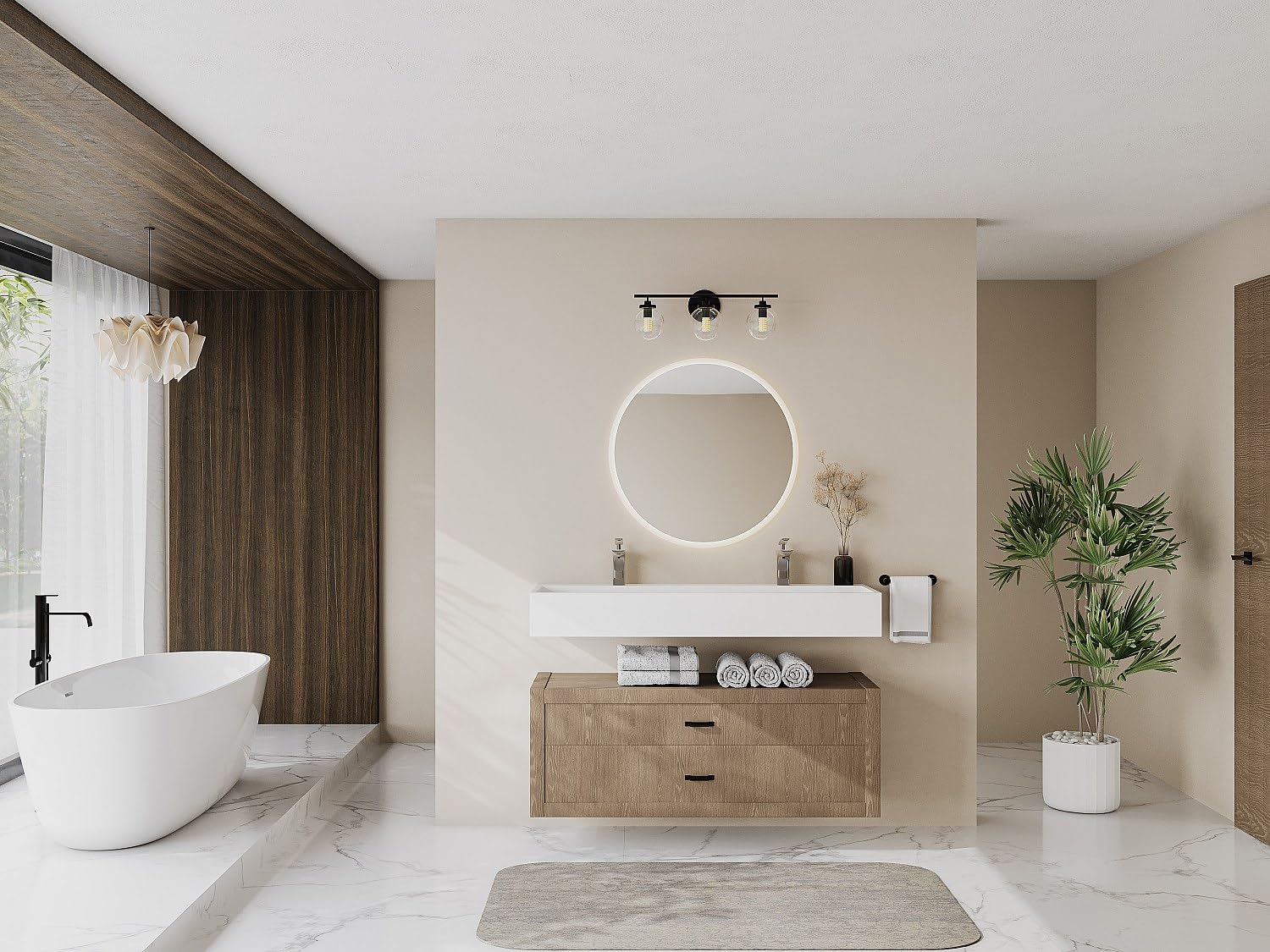 Vente-unique - Lavabo suspendido Yamdrok - L 120cm x A 40cm x H 15cm - superficie sólida - blanco