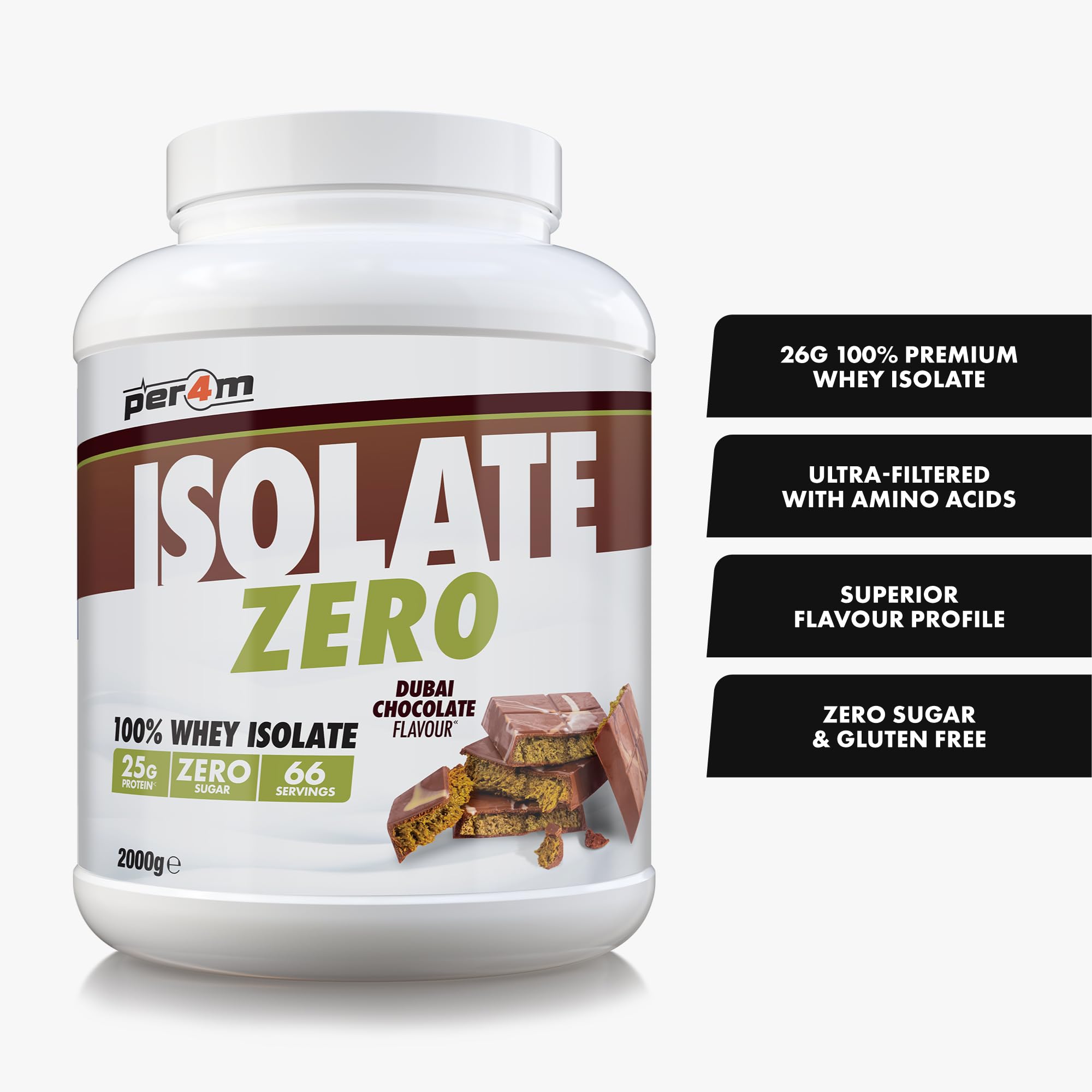 Per4m Whey Isolate Zero (2000g) Dubai Chocolate - Białka - Izolat białka serwatkowego