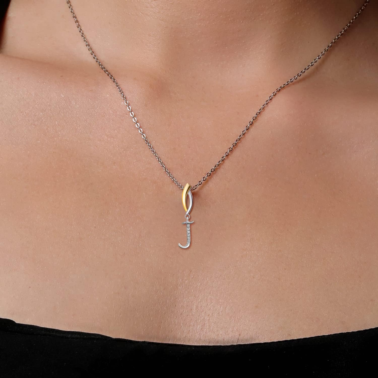 Gem Stone King Initial Pendant Necklace Letter A to Z Alphabet | 925 Sterling Silver | White Moissanite | Gift Women Mother's Day Christmas Wife Mom Girlfriend Anniversary Birthday | By Keren Hanan