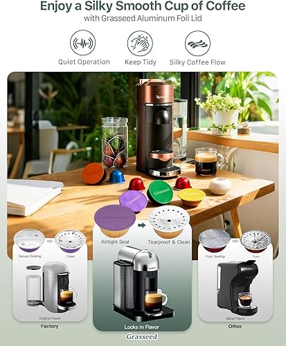 Miniatura 4 de Grasseed Coloridas tapas de papel de aluminio para reutilizar cápsulas Nespresso, fundas para cápsulas VertuoLine compatibles con cápsulas Nespresso