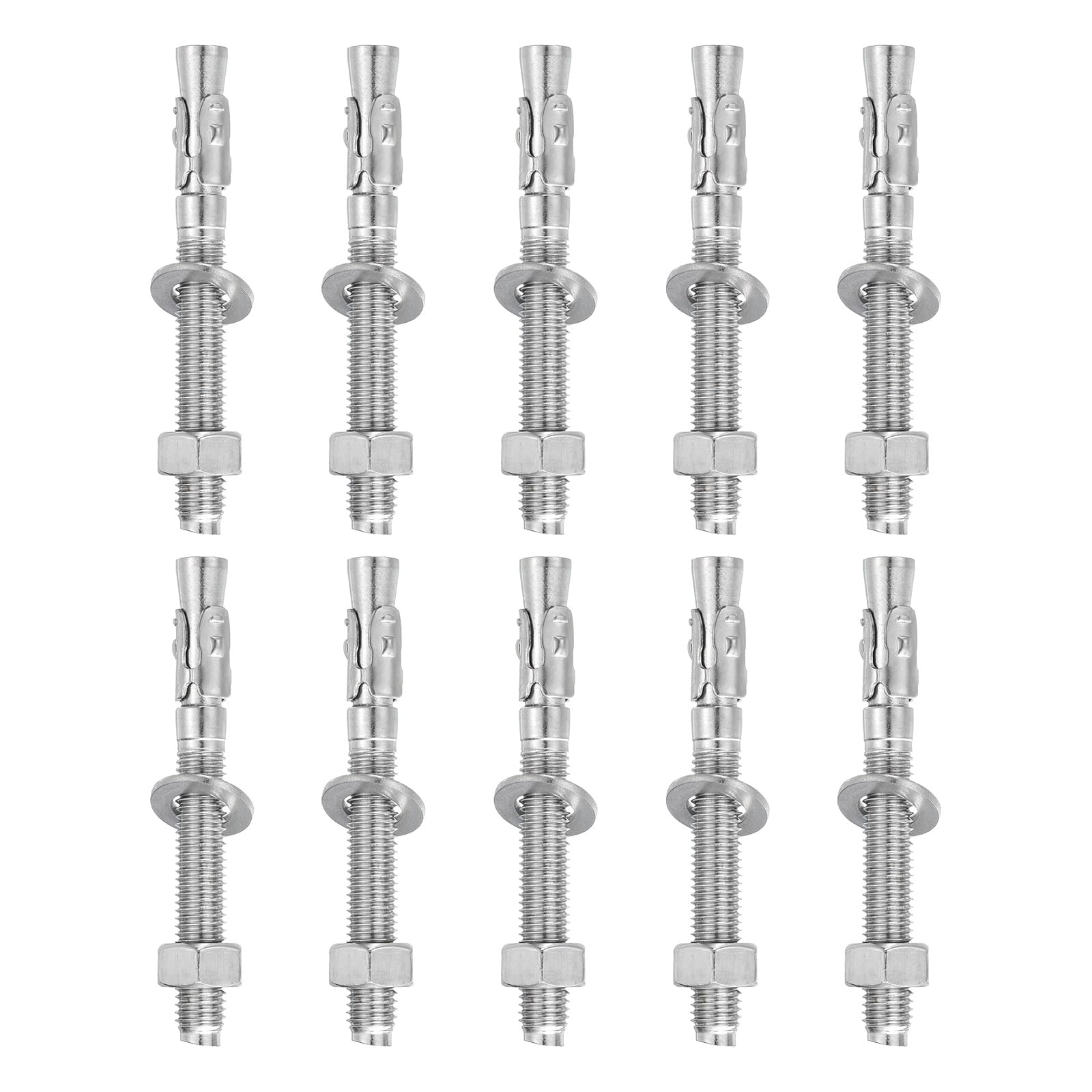 QUARKZMAN 10 Pz Ancora A Cuneo 1/2" x 4-1/2" Bulloni Per Cemento In Acciaio Inox Standard Pesanti Per Supporti Pareti Cemento (Include Dadi E Rondelle Tonalità Argento)