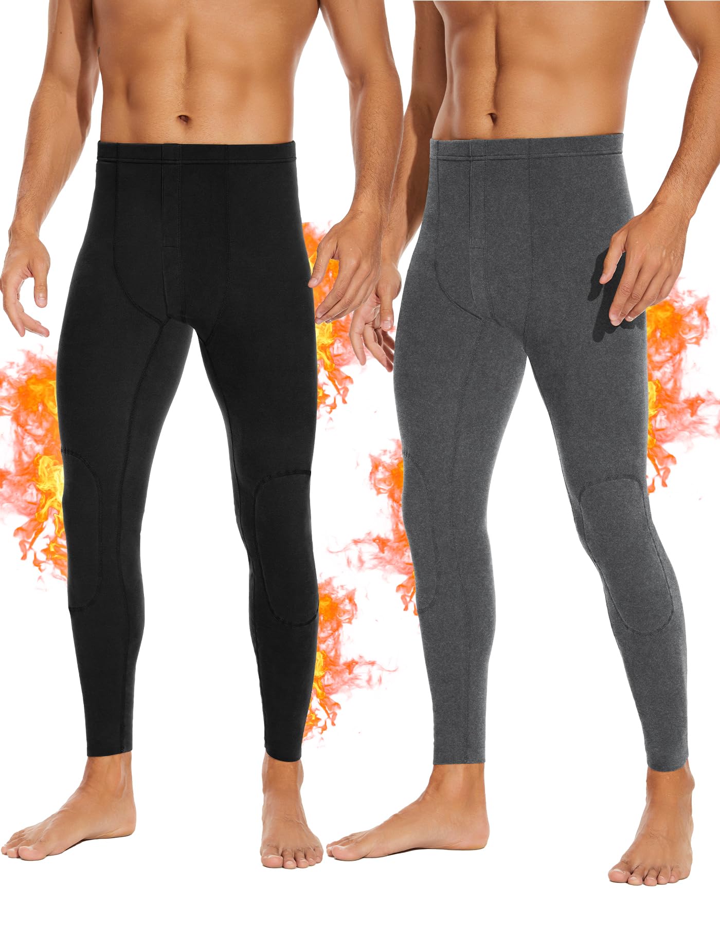 SIMIYA Calzoncillos largos para hombre, paquete de 2 unidades, térmicos, calzoncillos forrados para hombre, largos, extra cálidos, térmicos, leggings térmicos de invierno, Negro X Gris, M
