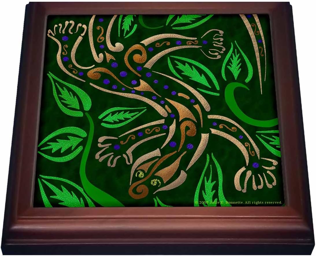 3dRose Gecko Tribal Abstract Reptile Digital Art Trivet with Ceramic Tile, 8" x 8", Brown