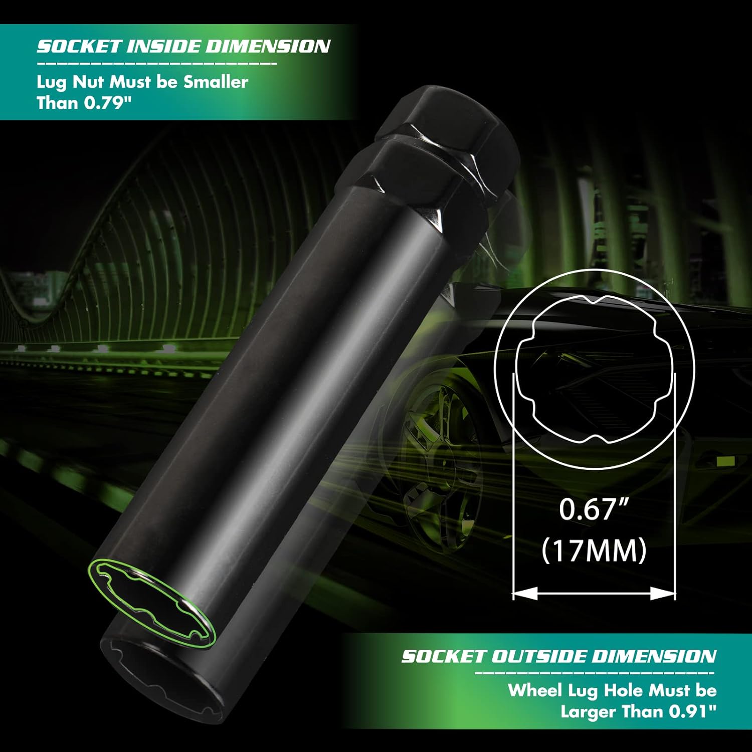 AUTOPTIM 1/2-20 Spline Lug Nuts & 6 Spline Lug Nuts Socket Key