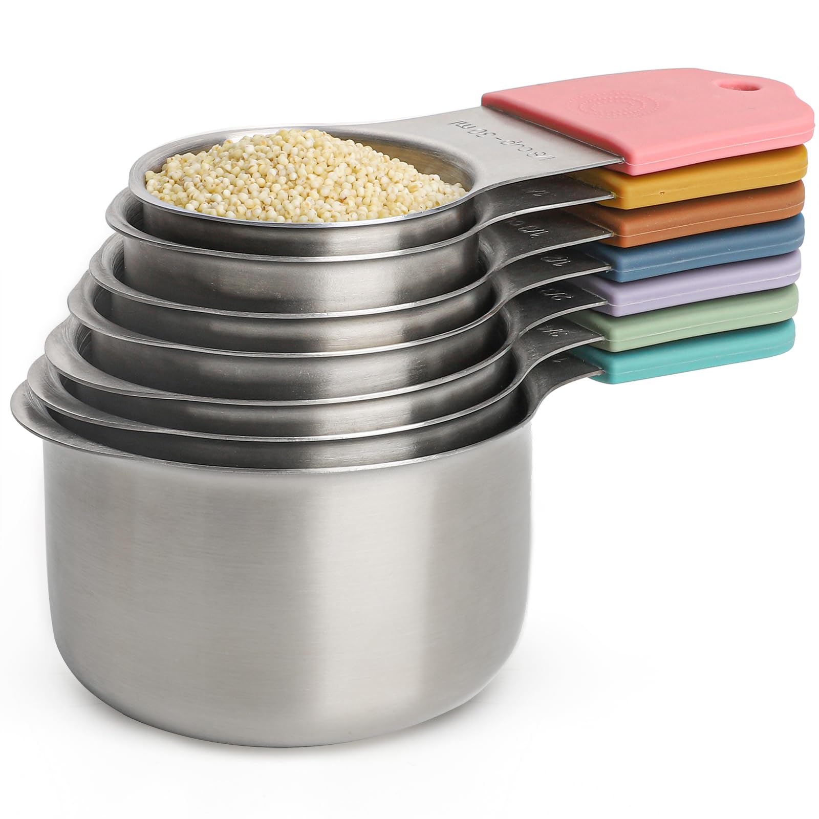 Magnetische Messbecher und Löffel, Set mit 16 magnetischen Messbechern, Edelstahl, magnetische Messlöffel, Set mit 8 Stück, mit Nivellierer für trockene flüssige Zutaten (7, bunt)