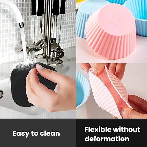 Miniatura 5 de Forros de silicona para cupcakes, paquete de 12 forros de silicona para magdalenas, tazas de silicona para hornear, forros reutilizables para