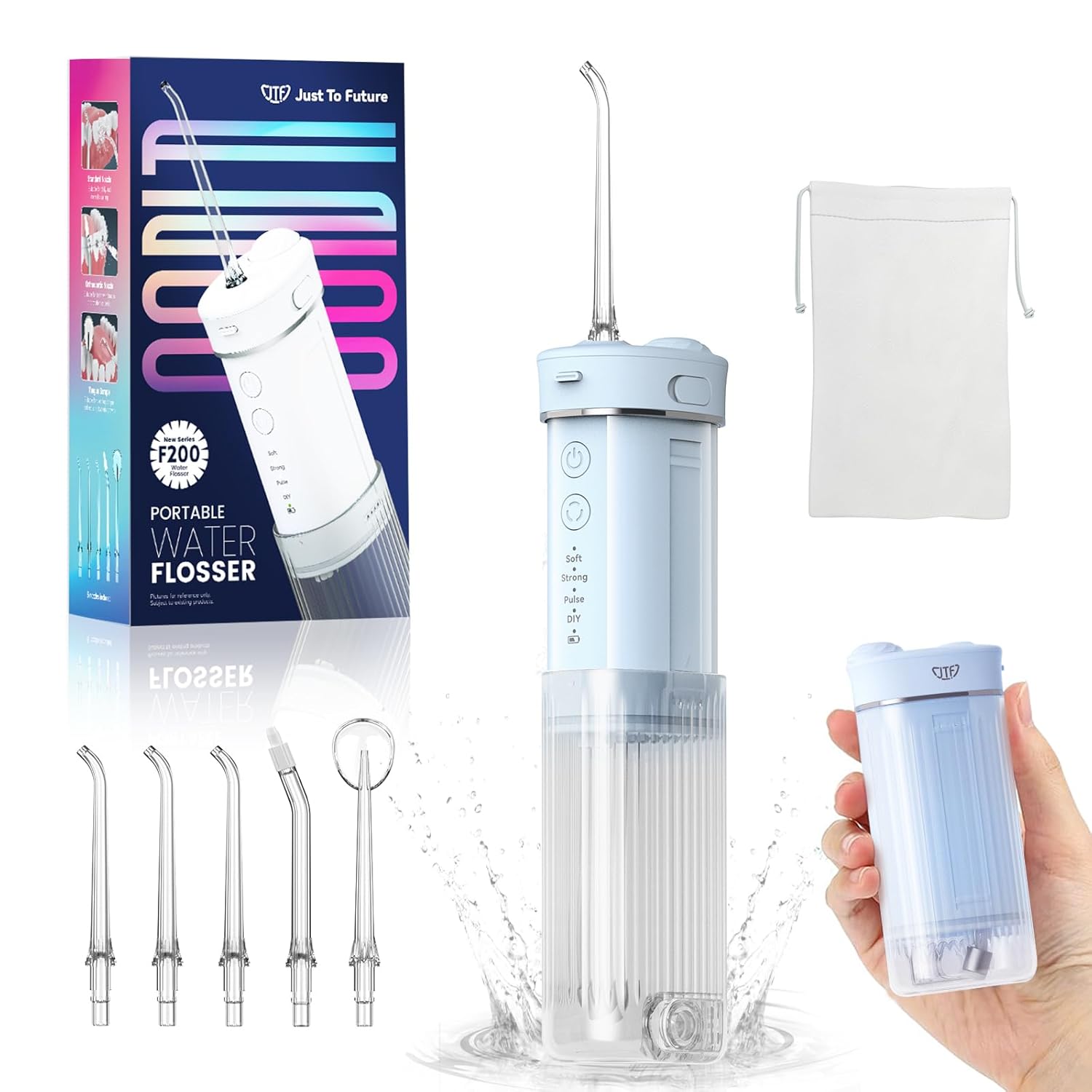 Portable Mini Water Dental Flosser for Teeth Cleaning Travel Oral Irrigator with Telescopic Water Tank 4 Modes IPX7