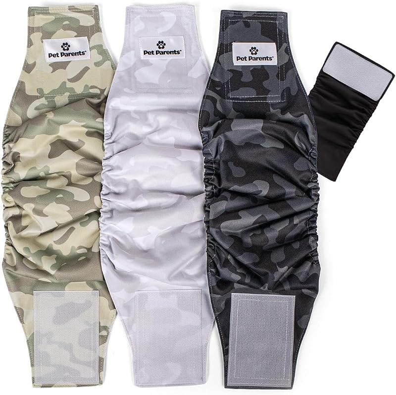Fralda Lavável para Cães Machos Pet Parents com Extensores, Camo, Tamanho Pequeno, Pacote com 3